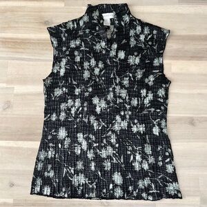 Petite Sophisticate Black and White Floral Blouse